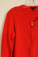 Ann Taylor Poppy Red Rib Zip Up Cardigan | S