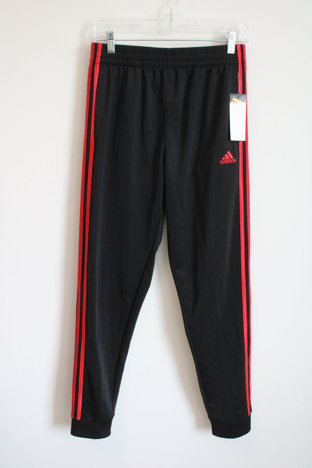 NEW Adidas Regular Fit Black Red Track Pants | Youth L (14/16)