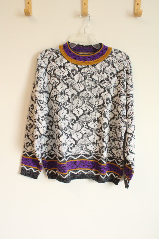 Vintage Black & White Knit 80's Sweater | L