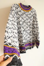 Vintage Black & White Knit 80's Sweater | L