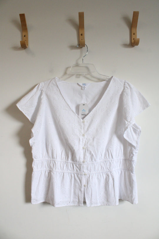 NEW Time And Tru White Eyelet Top | XL