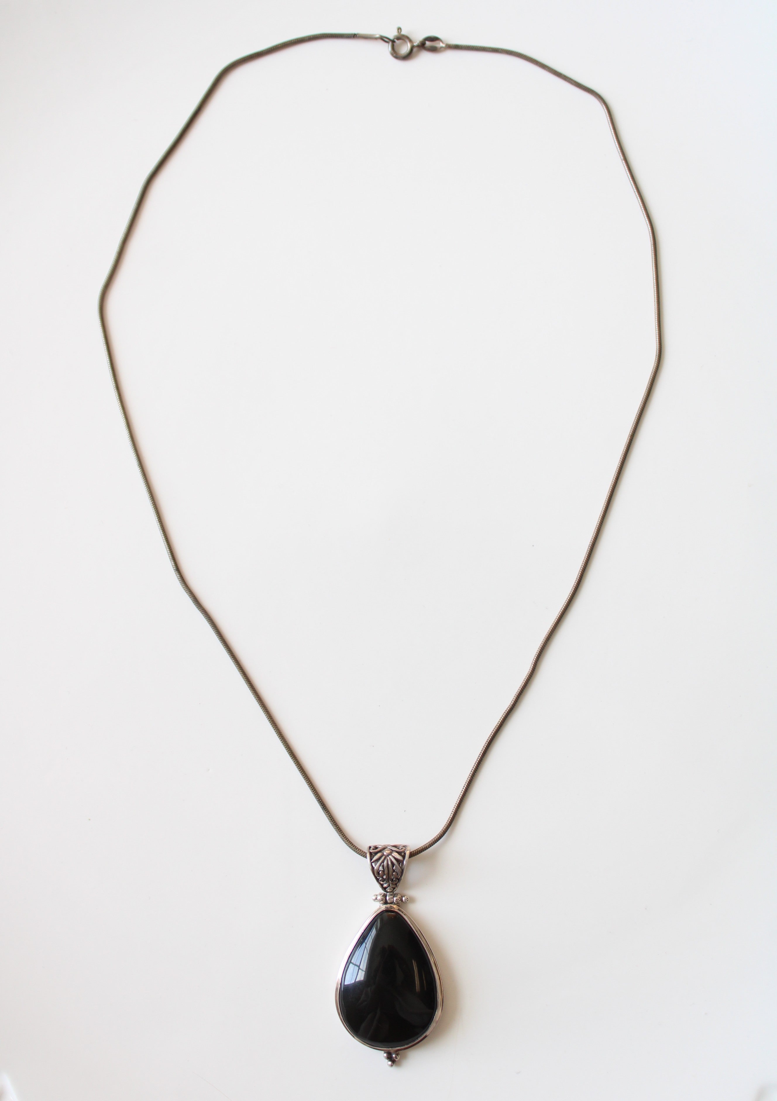 Black Onyx Sterling Silver Pendant Necklace