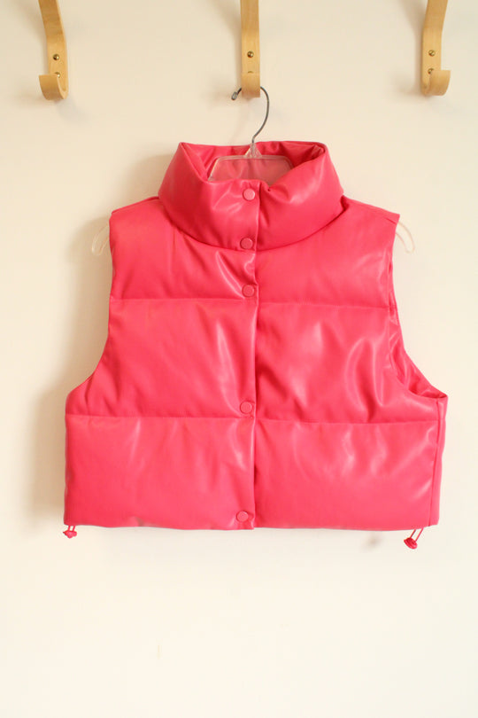 Simply Southern Pink Vegan Leather Puffer Crop Vest | S