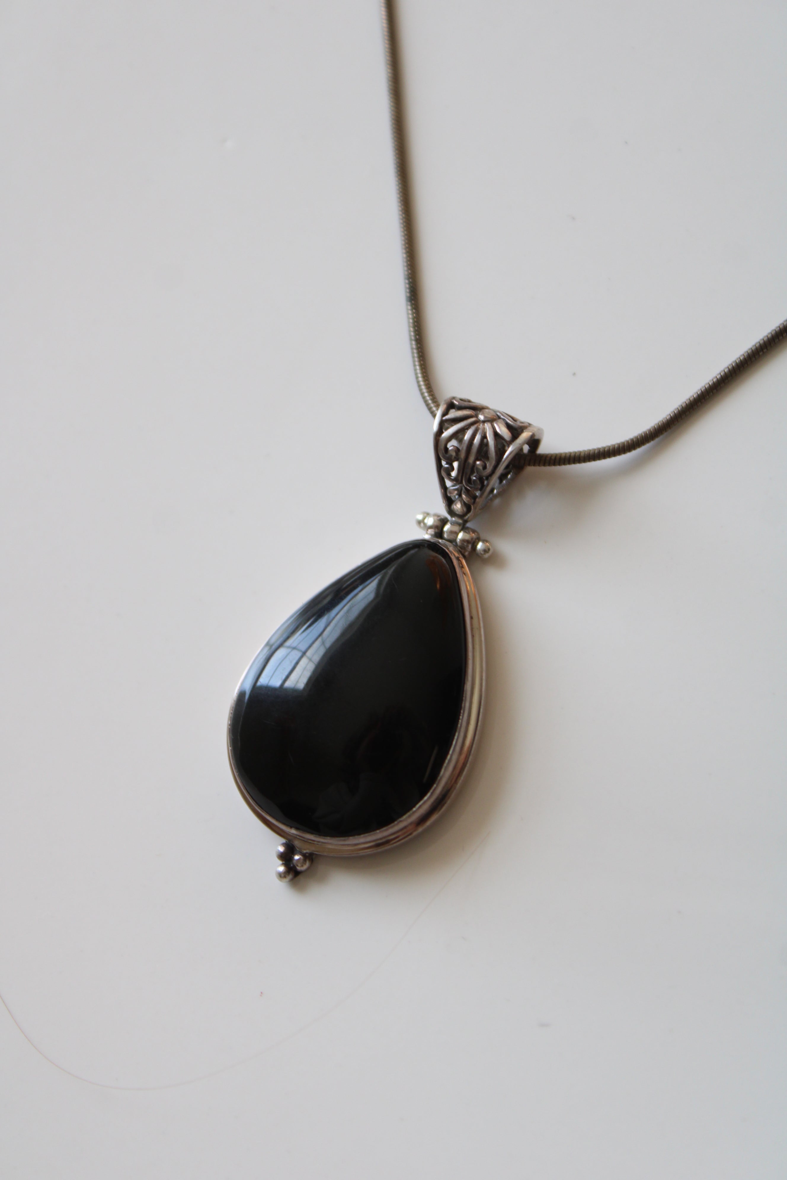 Black Onyx Sterling Silver Pendant Necklace