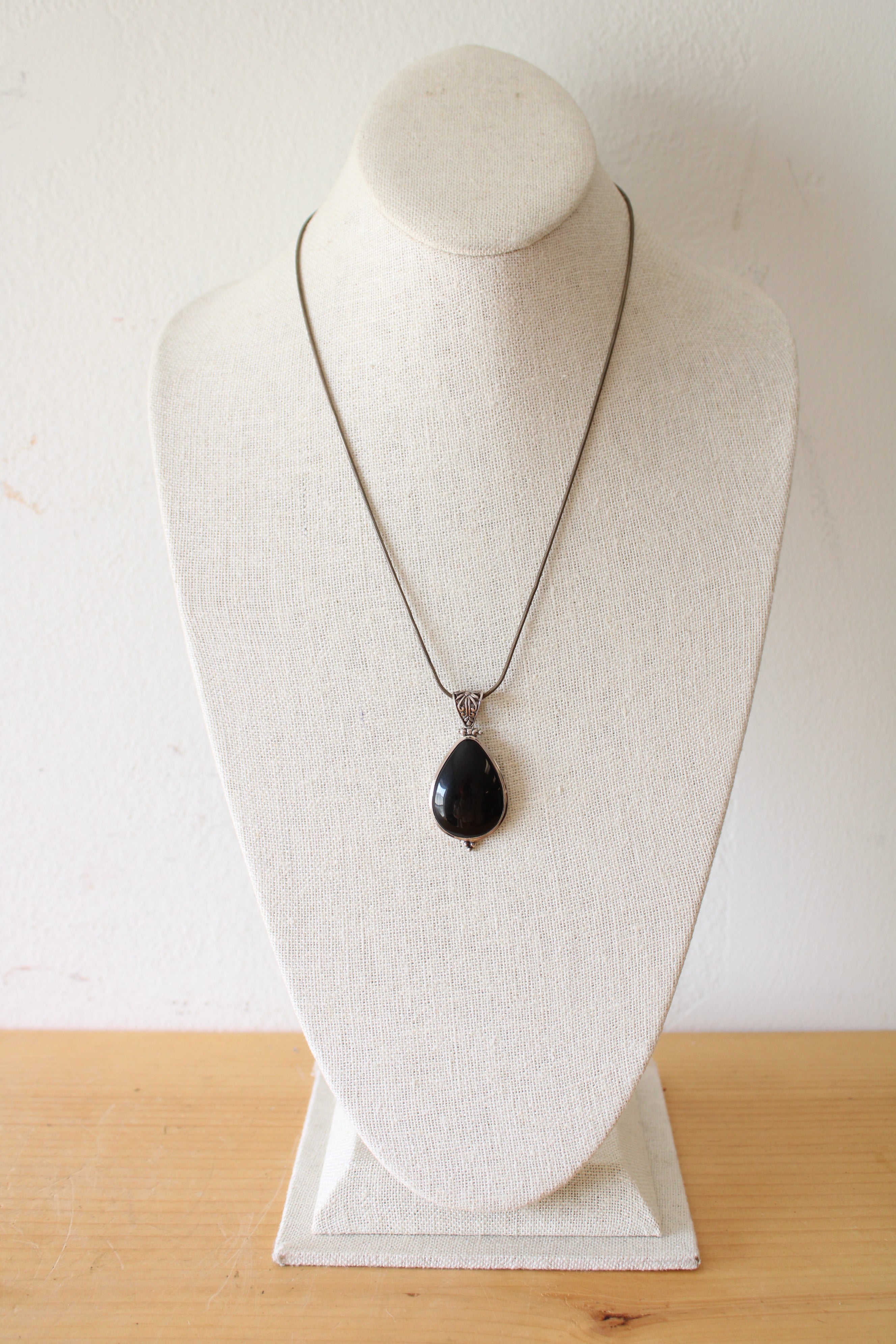 Black Onyx Sterling Silver Pendant Necklace