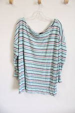 Lane Bryant Blue Pink Striped Waffle Knit Off-The-Shoulder Top | 18/20