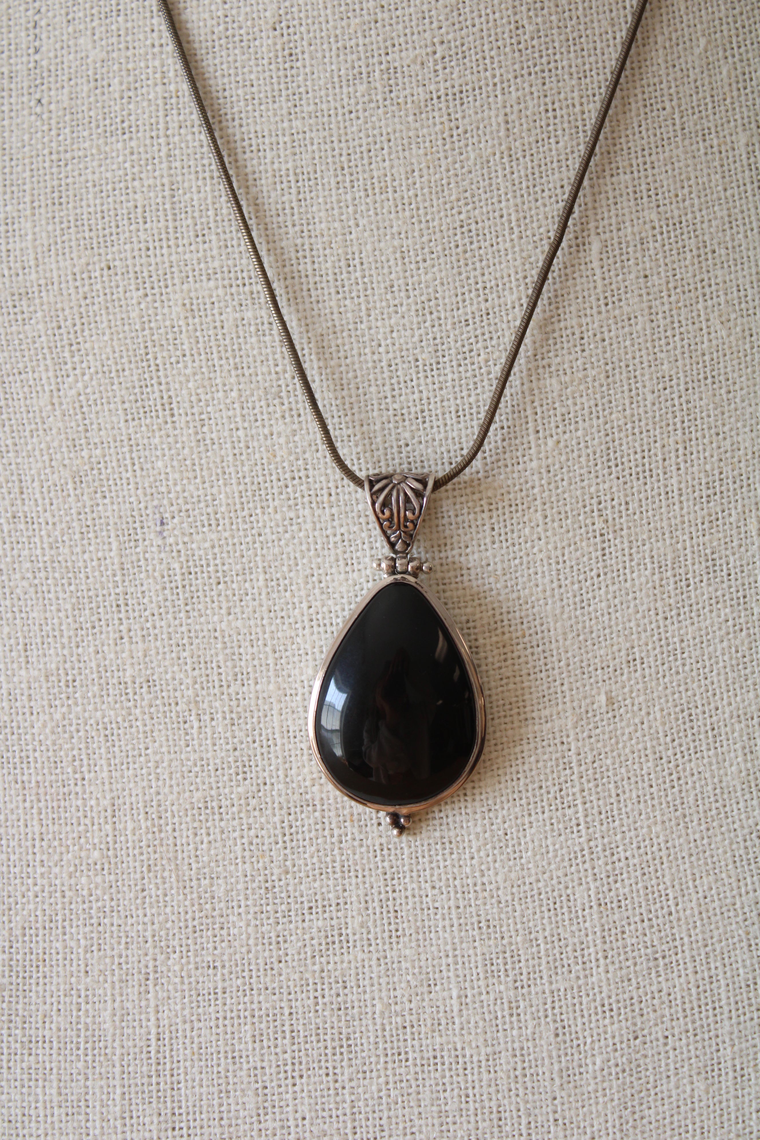 Black Onyx Sterling Silver Pendant Necklace