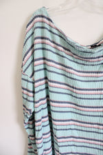Lane Bryant Blue Pink Striped Waffle Knit Off-The-Shoulder Top | 18/20