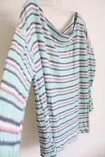 Lane Bryant Blue Pink Striped Waffle Knit Off-The-Shoulder Top | 18/20