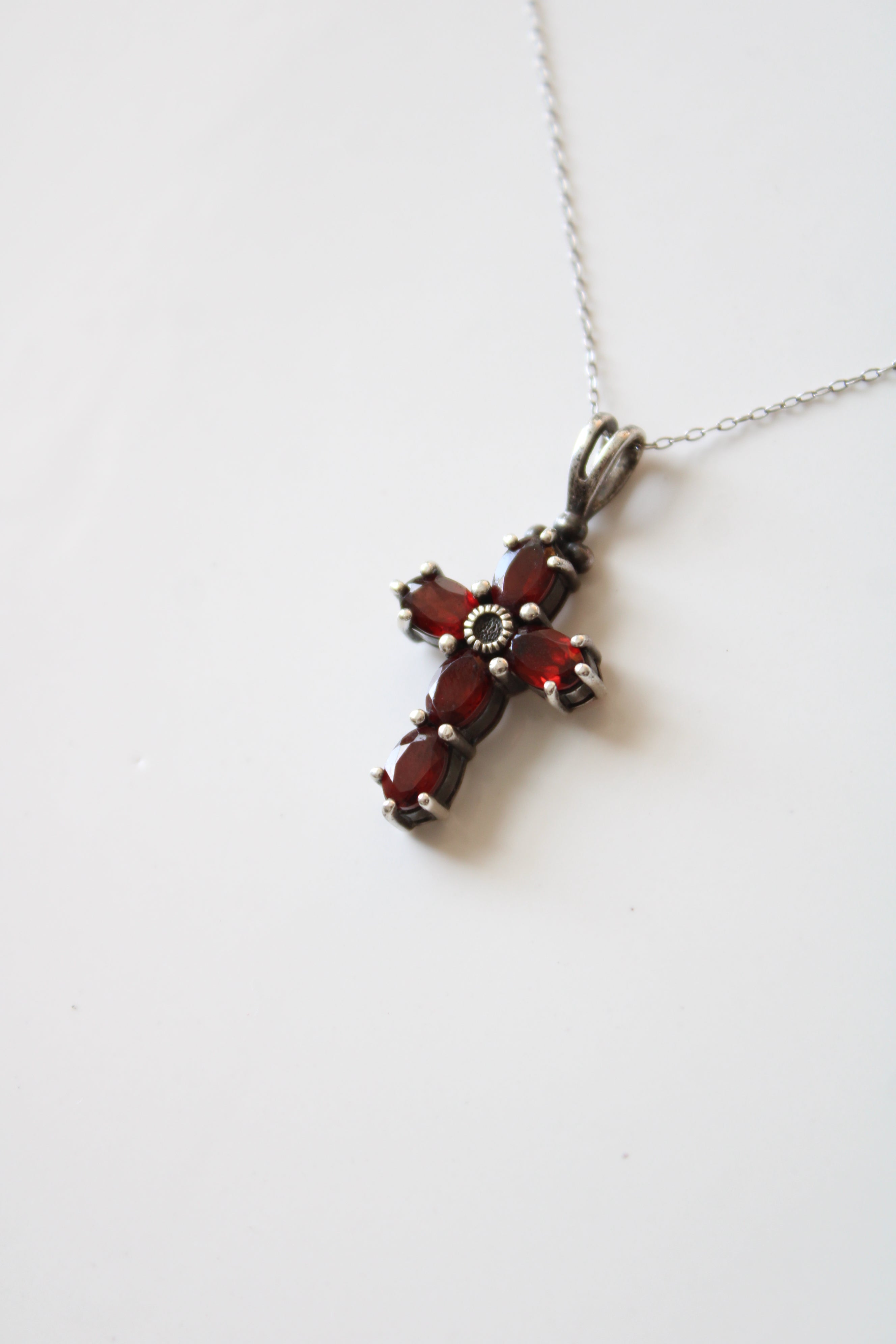 Garnet Sterling Silver Cross Necklace