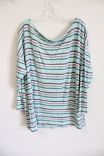 Lane Bryant Blue Pink Striped Waffle Knit Off-The-Shoulder Top | 18/20