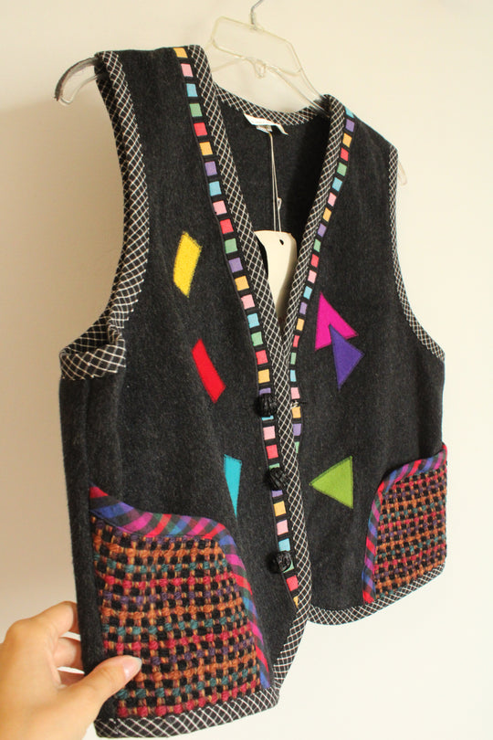 NEW Lynn Murray Charcoal Gray 80's Wool Vest | XL