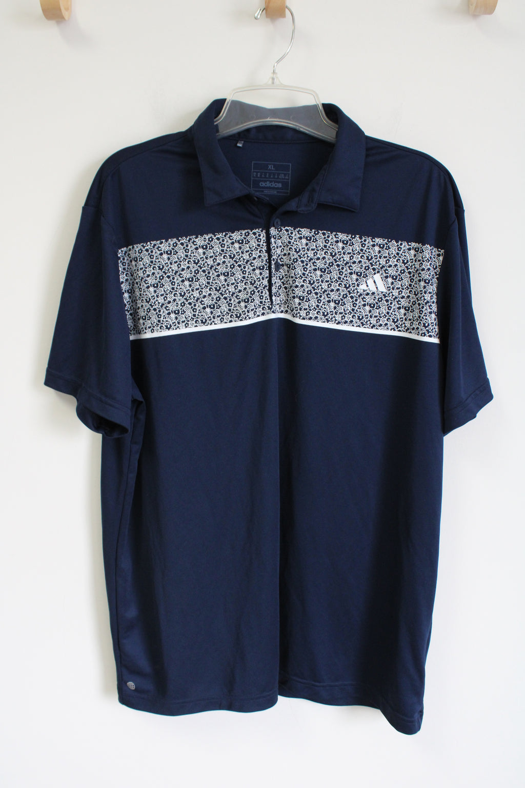 Adidas Navy Blue Floral Stripe Polo Shirt | XL