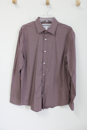 Old Navy Signature Fit Maroon Plaid Slim Fit The Signature Shirt | L