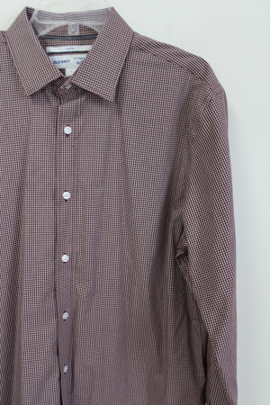 Old Navy Signature Fit Maroon Plaid Slim Fit The Signature Shirt | L