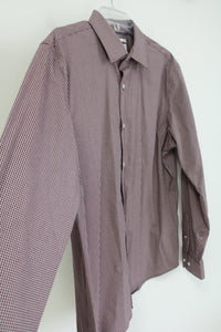 Old Navy Signature Fit Maroon Plaid Slim Fit The Signature Shirt | L