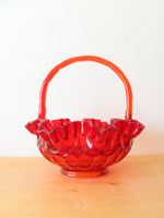 Fenton Ruby Red Thumbprint Ruffled Edge Glass Basket