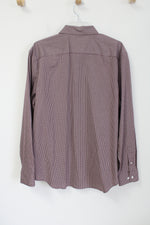 Old Navy Signature Fit Maroon Plaid Slim Fit The Signature Shirt | L