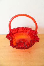Fenton Ruby Red Thumbprint Ruffled Edge Glass Basket