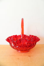 Fenton Ruby Red Thumbprint Ruffled Edge Glass Basket