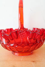 Fenton Ruby Red Thumbprint Ruffled Edge Glass Basket