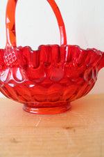 Fenton Ruby Red Thumbprint Ruffled Edge Glass Basket