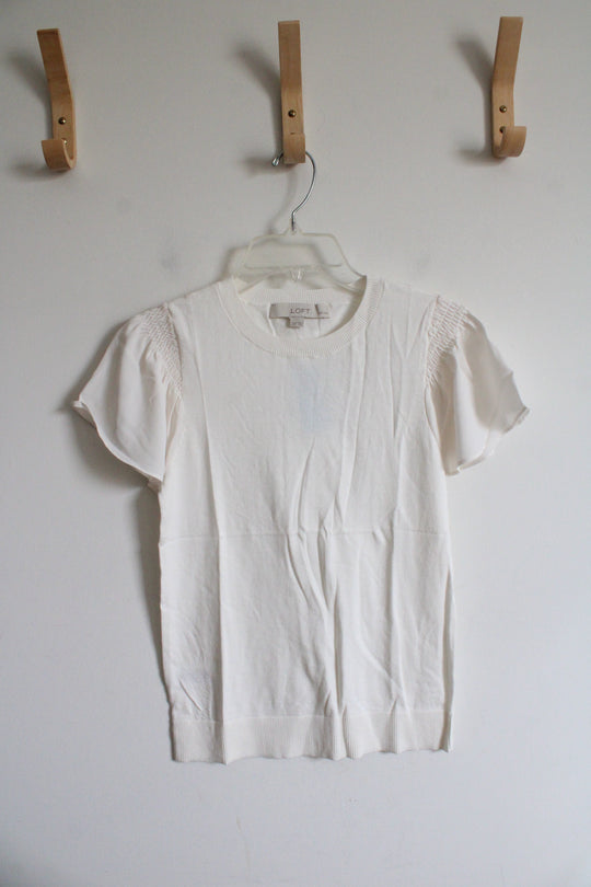 NEW LOFT Cream Flutter Sleeve Top | XXS Petite