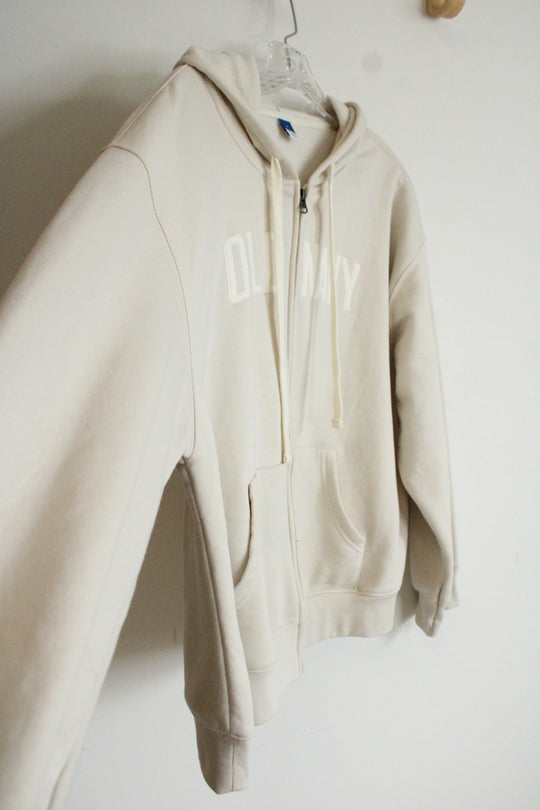 Old Navy Beige Zip Up Logo Hoodies | L