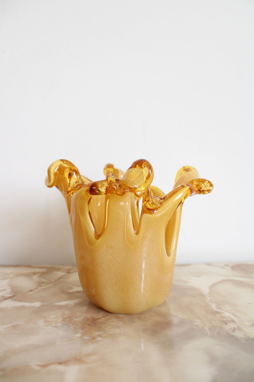 Vintage Murano White Cristal Honey Yellow Swirl Vase | 4.5"