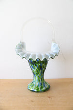 Fenton Murrhina Blue Green Swirl Glass Basket