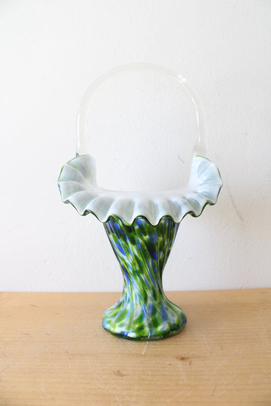 Fenton Murrhina Blue Green Swirl Glass Basket