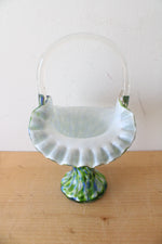 Fenton Murrhina Blue Green Swirl Glass Basket