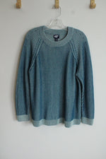 Lands' End Teal Striped Pullover Sweater | 1X (16W/18W)