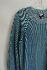 Lands' End Teal Striped Pullover Sweater | 1X (16W/18W)