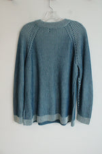 Lands' End Teal Striped Pullover Sweater | 1X (16W/18W)