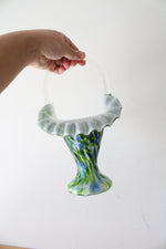 Fenton Murrhina Blue Green Swirl Glass Basket