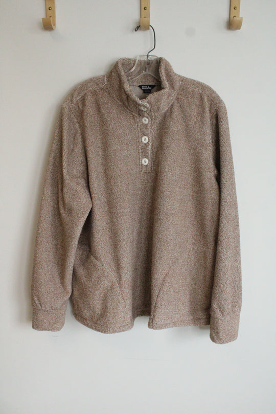 Eddie Bauer Brown Fleece 1/4 Button Pullover Sweatshirt | XL