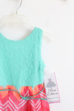 NEW Rare Editions Teal Lace Pink & Orange Chevron Belted Dress | Youth 6
