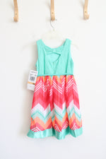 NEW Rare Editions Teal Lace Pink & Orange Chevron Belted Dress | Youth 6