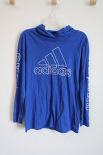 Adidas Cobalt Blue Logo Cotton Hoodie Shirt | Youth L (14/16)