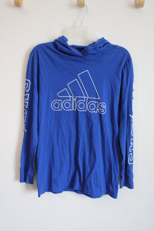 Adidas Cobalt Blue Logo Cotton Hoodie Shirt | Youth L (14/16)