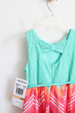 NEW Rare Editions Teal Lace Pink & Orange Chevron Belted Dress | Youth 6