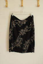 Nine & Company Black and Off-white Rose Printed Stretch Skirt | 1XL