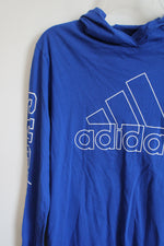 Adidas Cobalt Blue Logo Cotton Hoodie Shirt | Youth L (14/16)