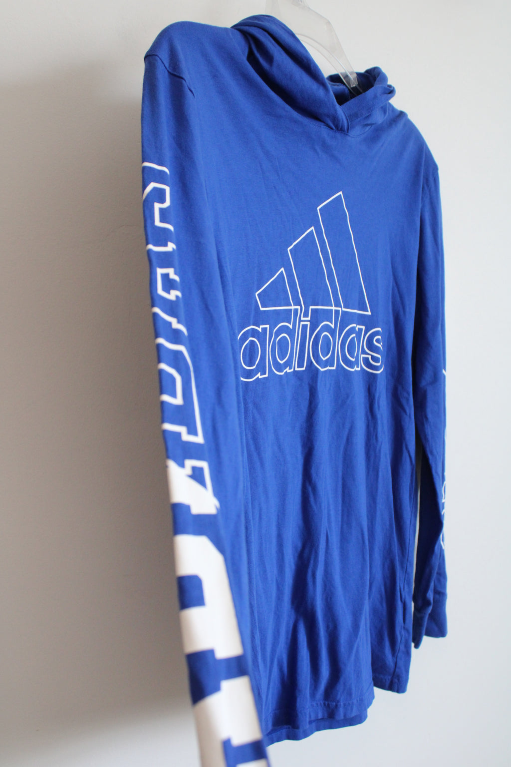 Adidas Cobalt Blue Logo Cotton Hoodie Shirt | Youth L (14/16)