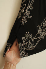 Nine & Company Black and Off-white Rose Printed Stretch Skirt | 1XL