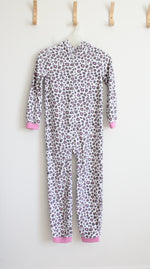 Carter's White Pink & Gray Leopard Print Fuzzy Hooded Onesie | Youth 14