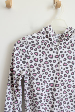 Carter's White Pink & Gray Leopard Print Fuzzy Hooded Onesie | Youth 14