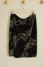 Nine & Company Black and Off-white Rose Printed Stretch Skirt | 1XL