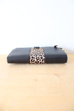 Michael Kors Black Leopard Print Gold Studded Adele Double ZIp Wristlet